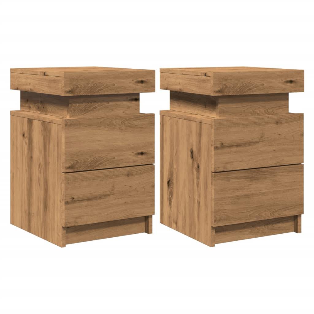 vidaXL LED-Nachttische 2 Stk. Artisan-Eiche 35x39x55 cm Holzwerkstoff