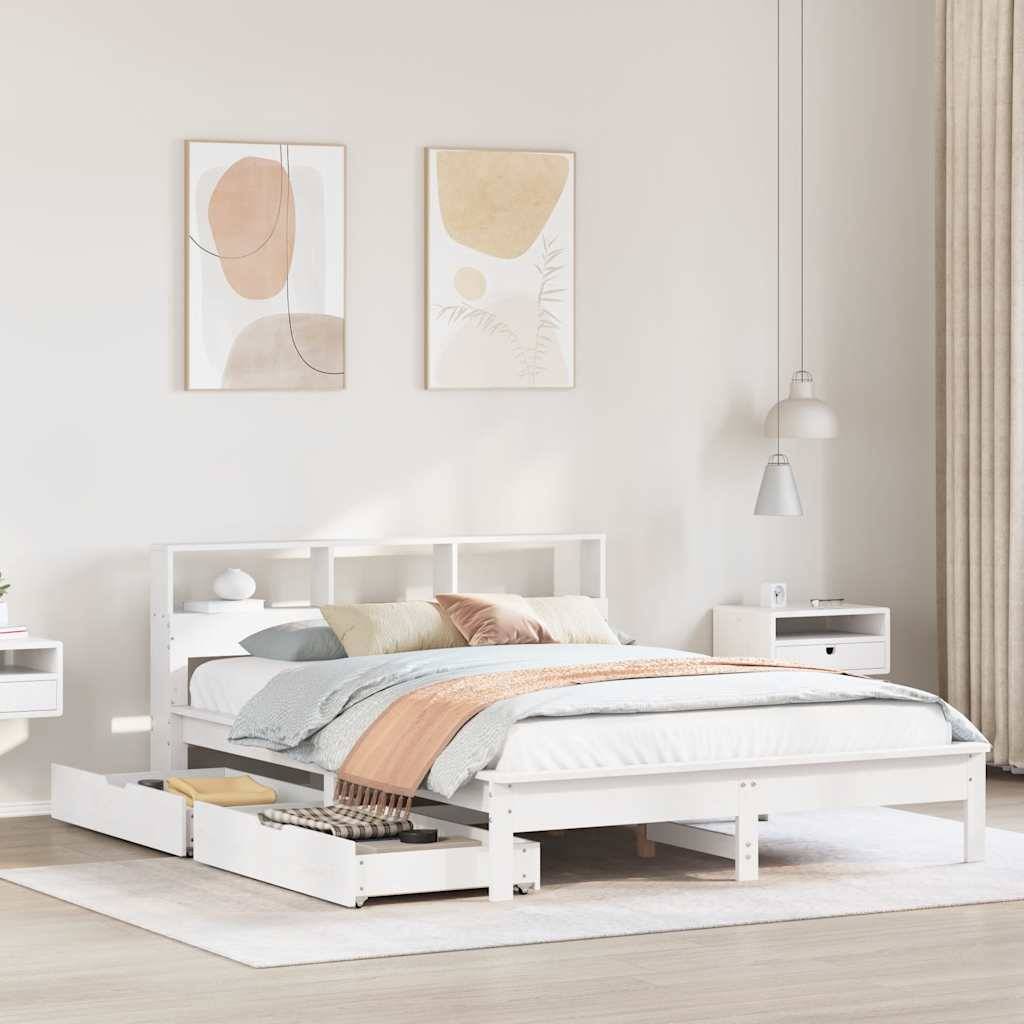 vidaXL Massivholzbett mit Regal ohne Matratze Weiß 140x190 cm Kiefer