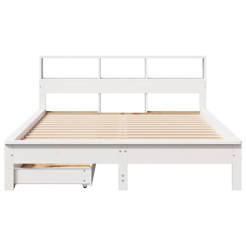 vidaXL Massivholzbett mit Regal ohne Matratze Weiß 140x190 cm Kiefer