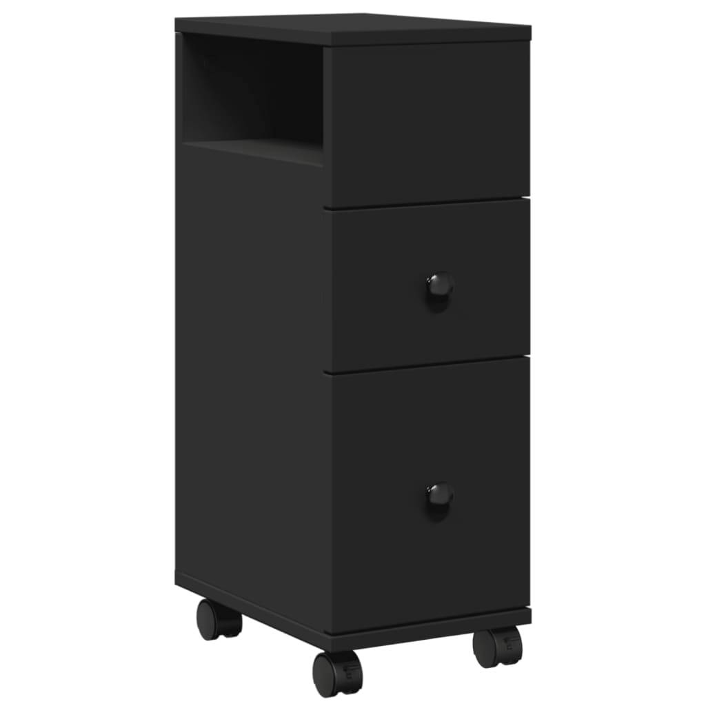 vidaXL Badschrank Schmal mit Rollen Schwarz Holzwerkstoff