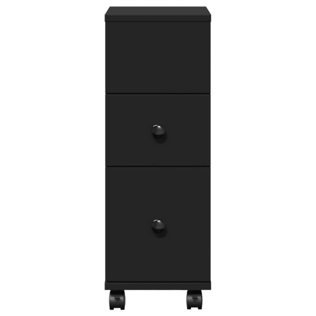 vidaXL Badschrank Schmal mit Rollen Schwarz Holzwerkstoff