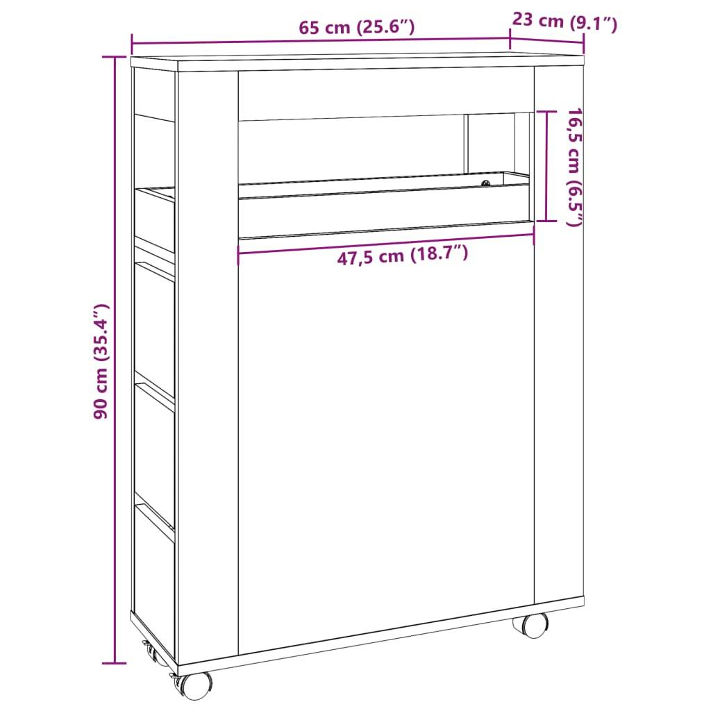 vidaXL Badschrank Schmal mit Rollen Räuchereiche Holzwerkstoff