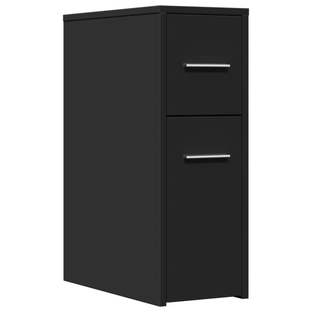 vidaXL Badschrank Schmal mit Rollen Schwarz Holzwerkstoff