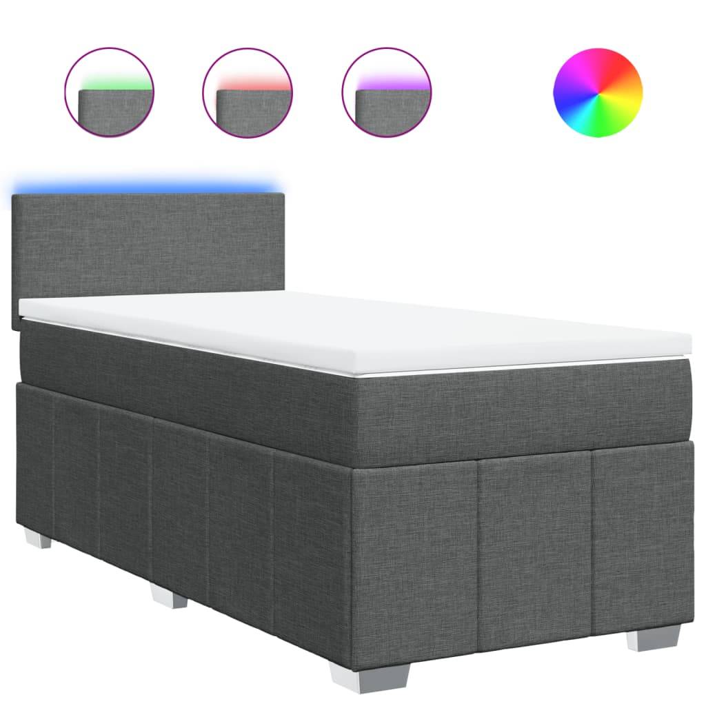 vidaXL Boxspringbett mit Matratze Dunkelgrau 100x200 cm Stoff