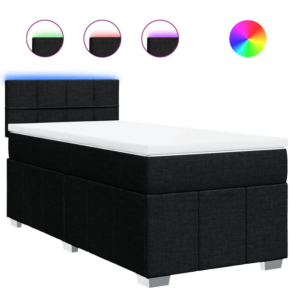 vidaXL Boxspringbett mit Matratze Schwarz 90x200 cm Stoff