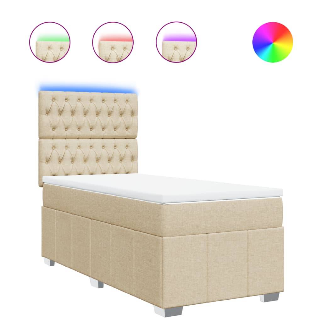 vidaXL Boxspringbett mit Matratze Creme 100x200 cm Stoff