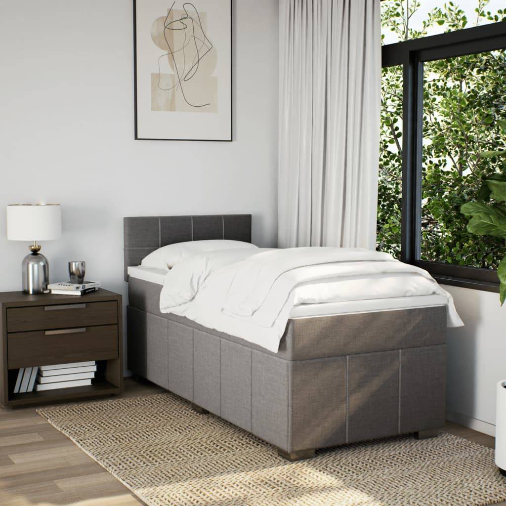 vidaXL Boxspringbett mit Matratze Taupe 100x200 cm Stoff