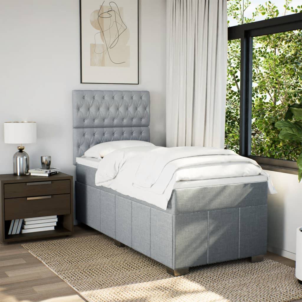 vidaXL Boxspringbett mit Matratze Hellgrau 90x190 cm Stoff