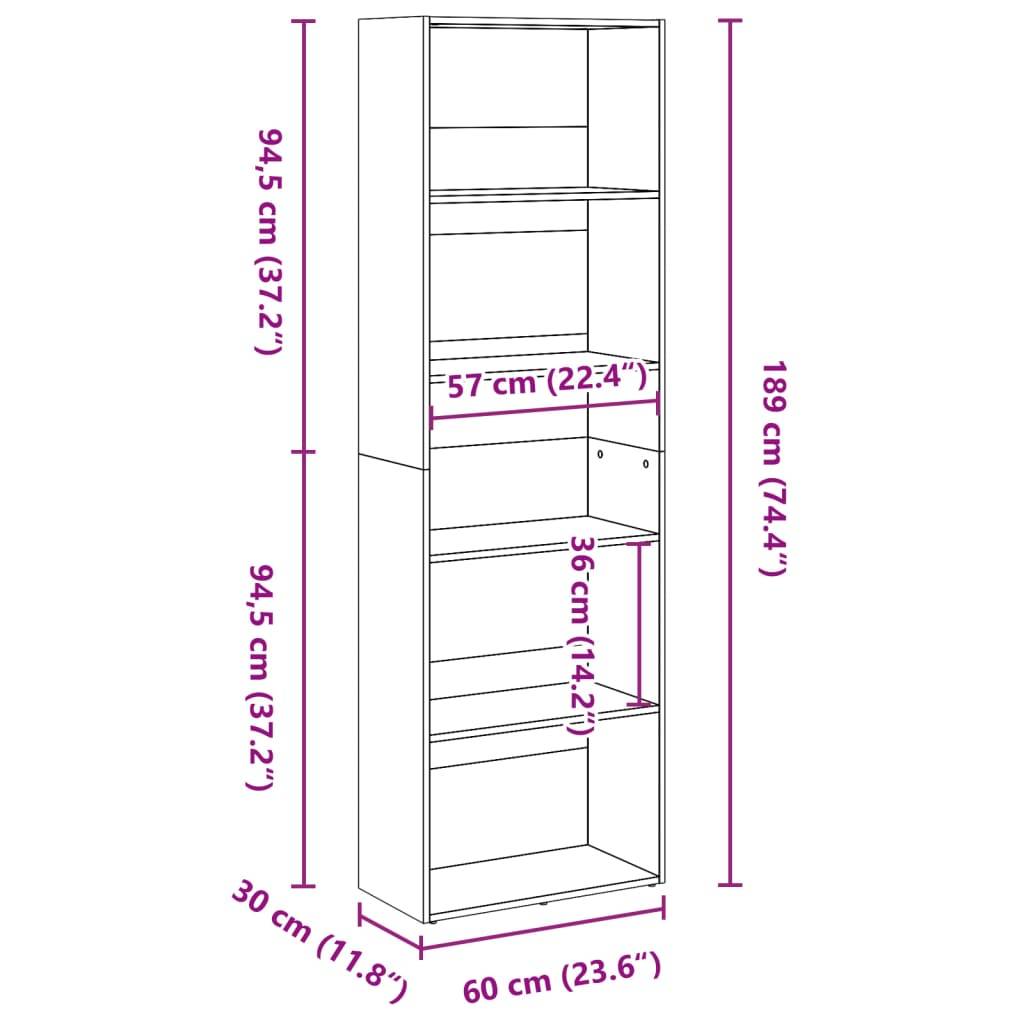 vidaXL Bücherregal Weiß 60x30x189 cm Holzwerkstoff