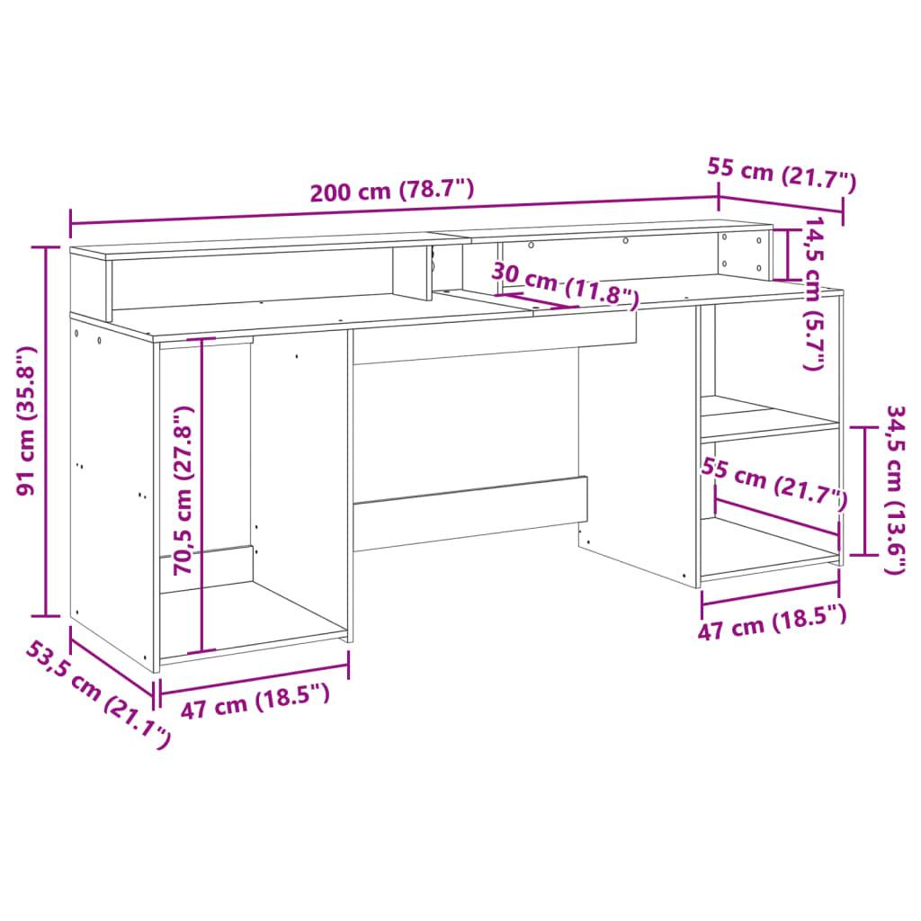 vidaXL LED-Schreibtisch Weiß 200x55x91 cm Holzwerkstoff