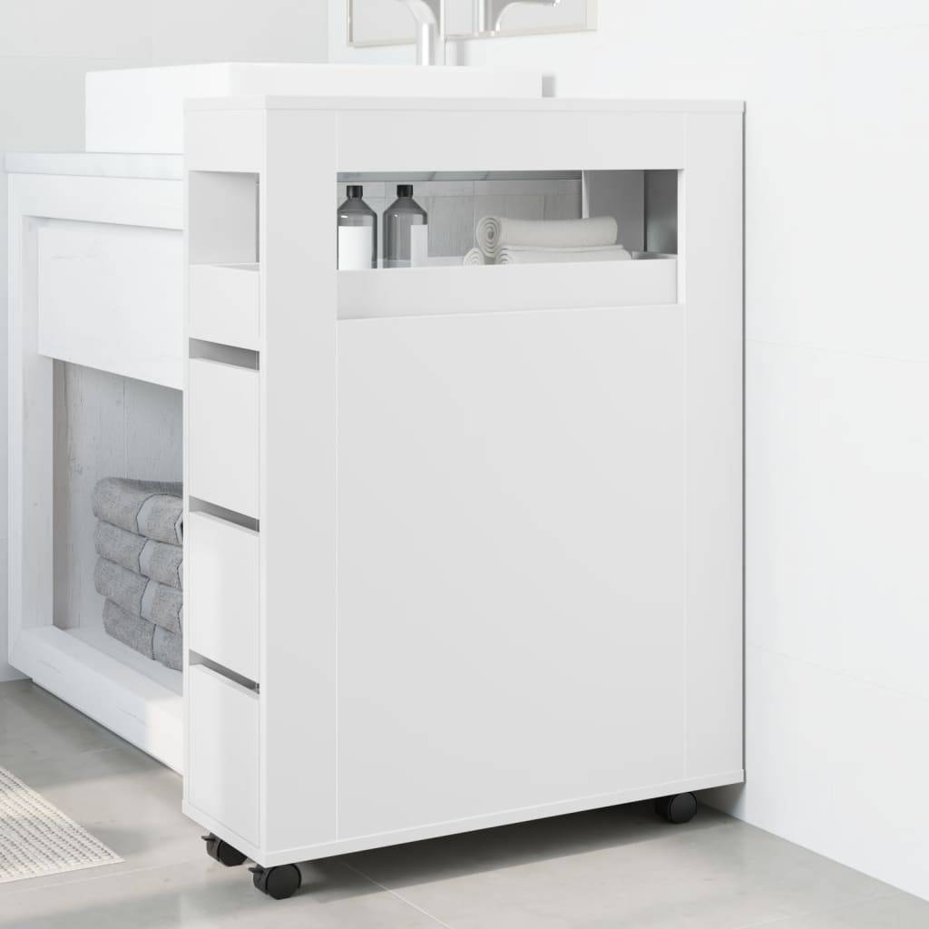 vidaXL Badschrank Schmal mit Rollen Weiß Holzwerkstoff