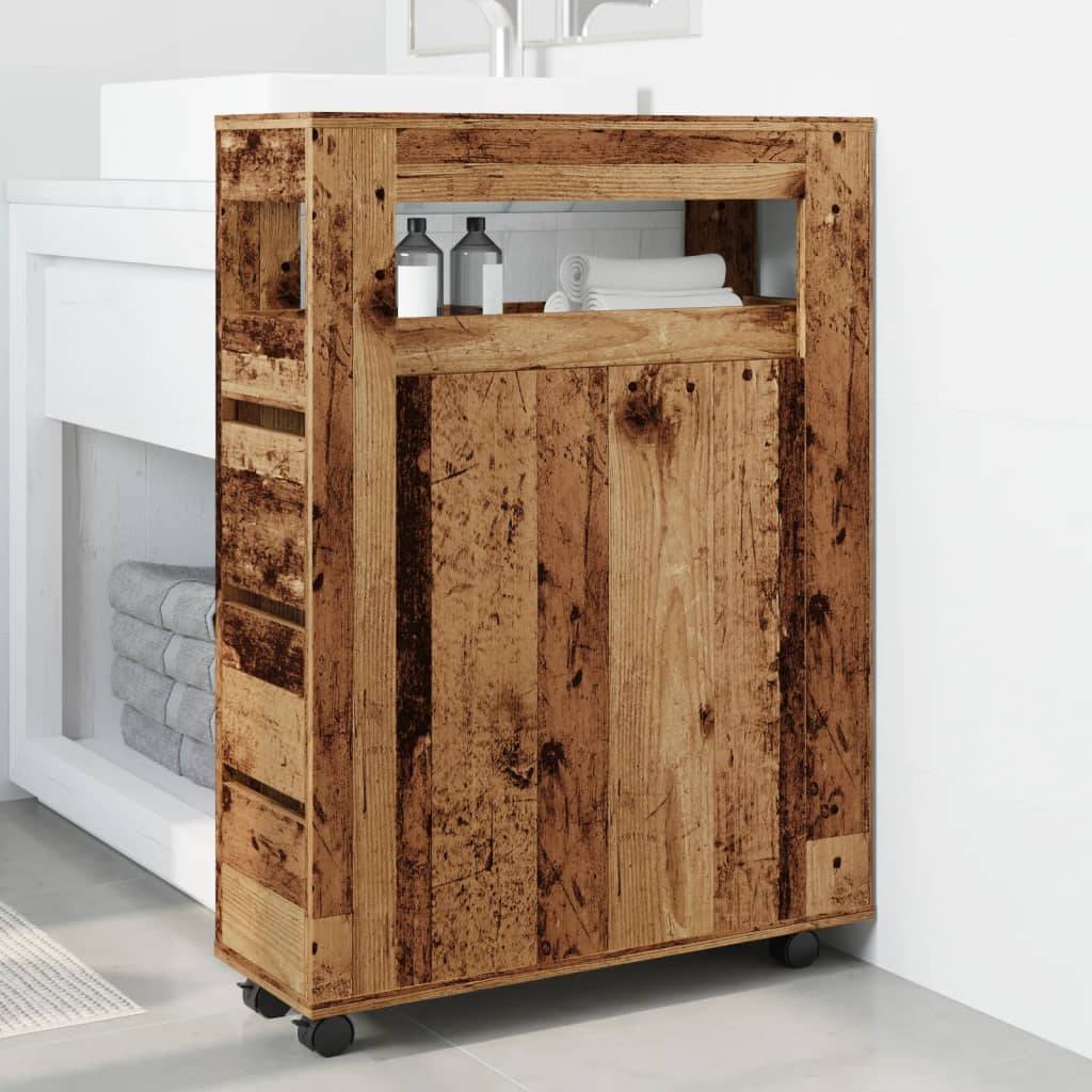 vidaXL Badschrank Schmal mit Rollen Altholz-Optik Holzwerkstoff
