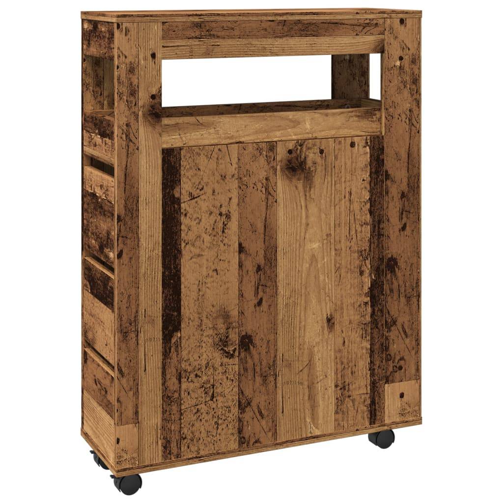 vidaXL Badschrank Schmal mit Rollen Altholz-Optik Holzwerkstoff