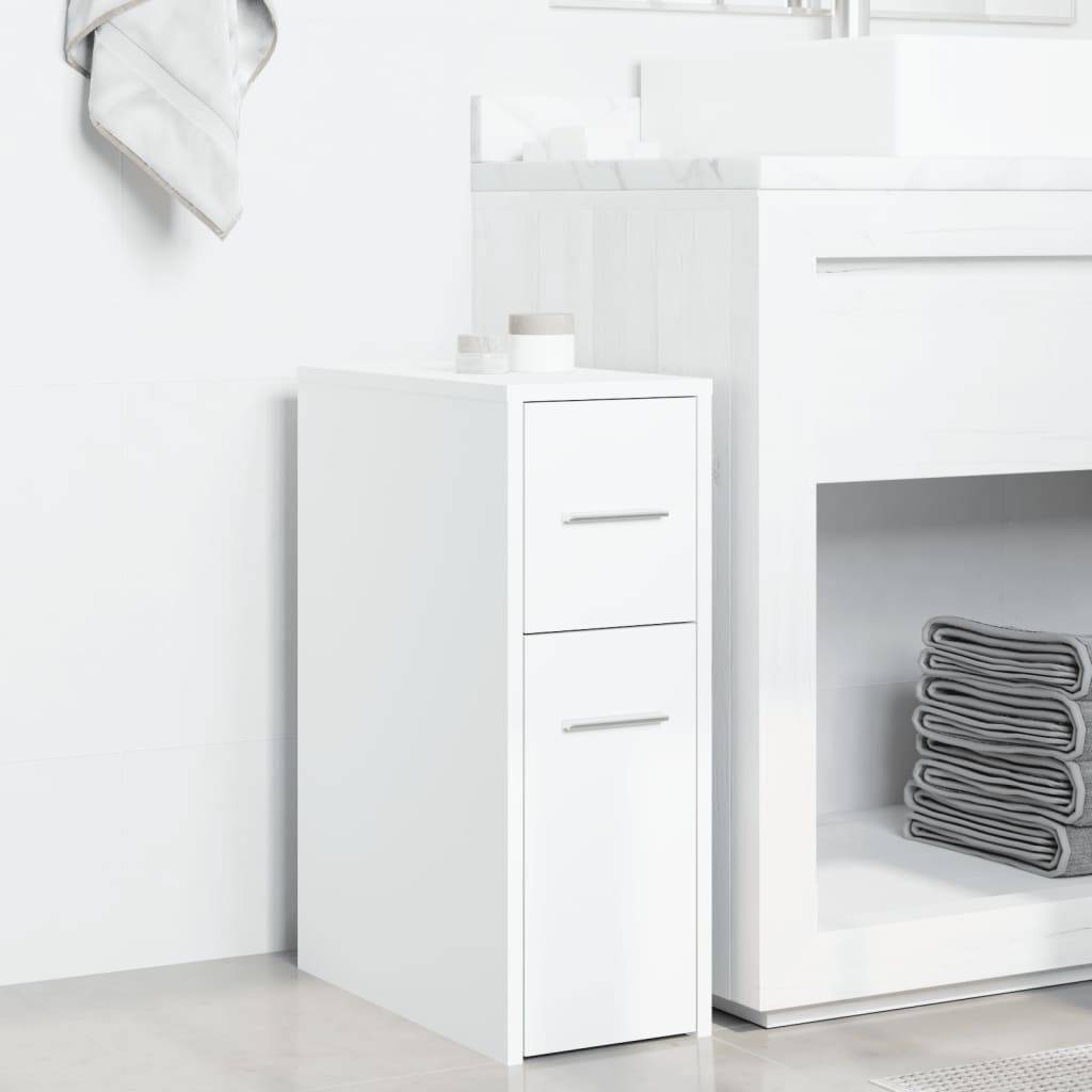 vidaXL Badschrank Schmal mit Rollen Weiß Holzwerkstoff