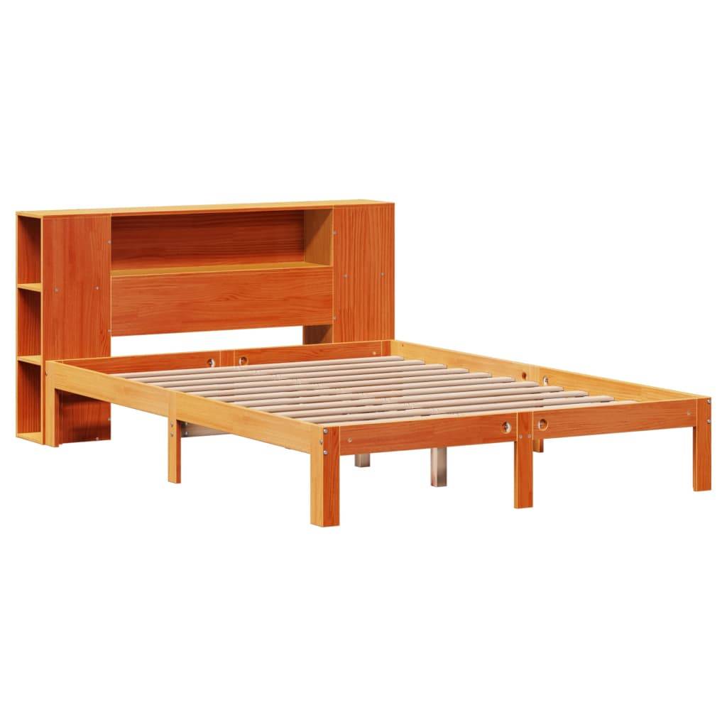 vidaXL Massivholzbett mit Regal ohne Matratze Wachsbraun 135x190 cm