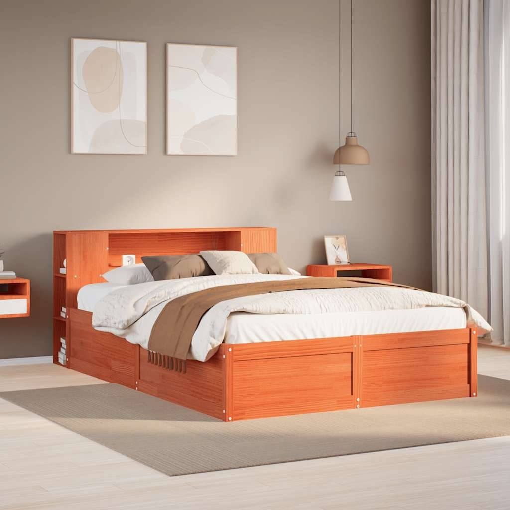 vidaXL Massivholzbett ohne Matratze Wachsbraun 140x200 cm Kiefernholz