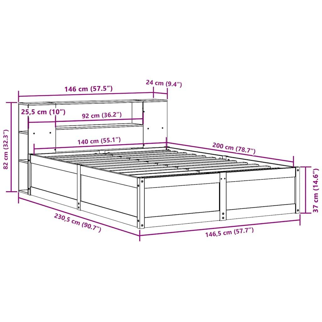 vidaXL Massivholzbett ohne Matratze Wachsbraun 140x200 cm Kiefernholz