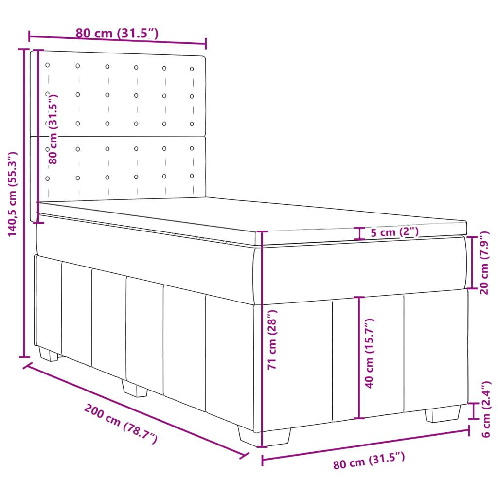 vidaXL Boxspringbett mit Matratze Hellgrau 80x200 cm Stoff