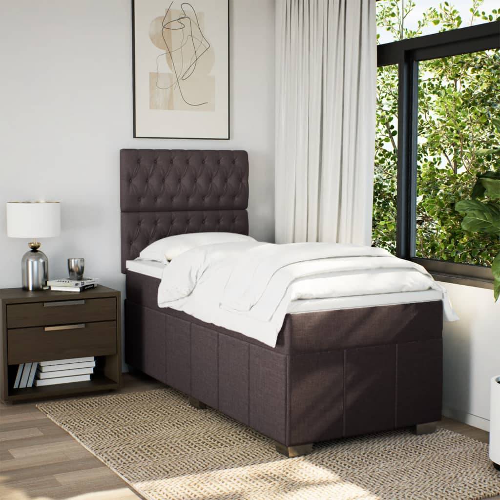 vidaXL Boxspringbett mit Matratze Dunkelbraun 100x200 cm Stoff