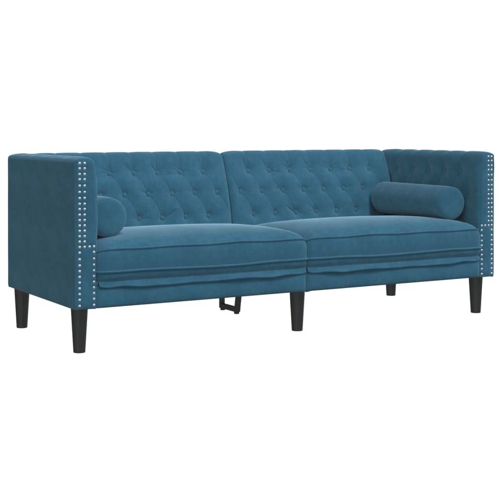 vidaXL Chesterfield-Sofa mit Nackenrollen 3-Sitzer Blau Samt
