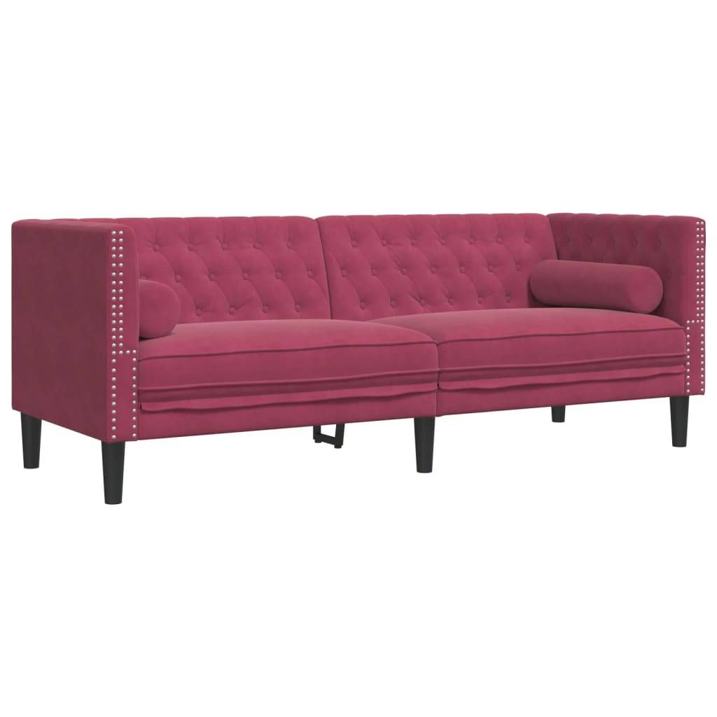 vidaXL 3-tlg. Chesterfield-Sofa-Set mit Nackenrollen Weinrot Samt