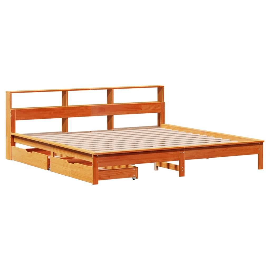 vidaXL Massivholzbett mit Regal ohne Matratze Wachsbraun 200x200 cm