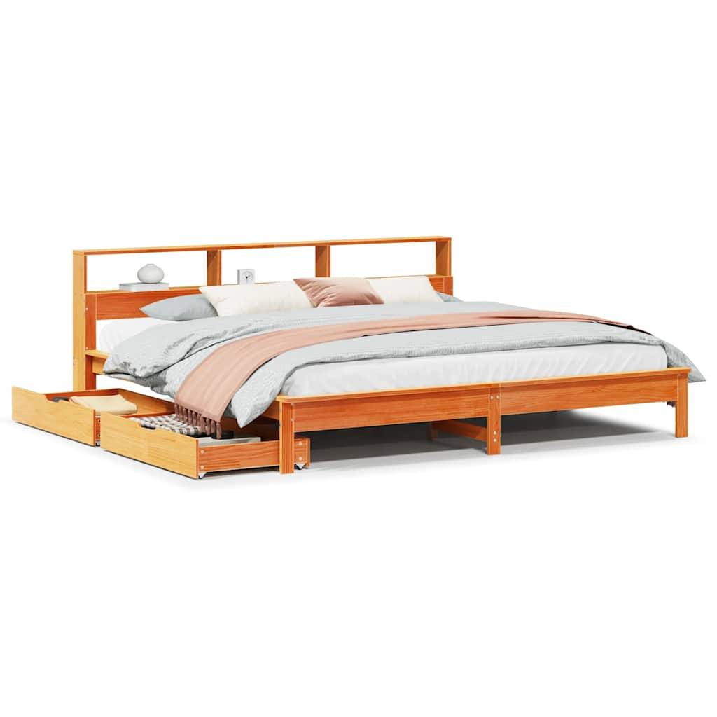 vidaXL Massivholzbett mit Regal ohne Matratze Wachsbraun 200x200 cm