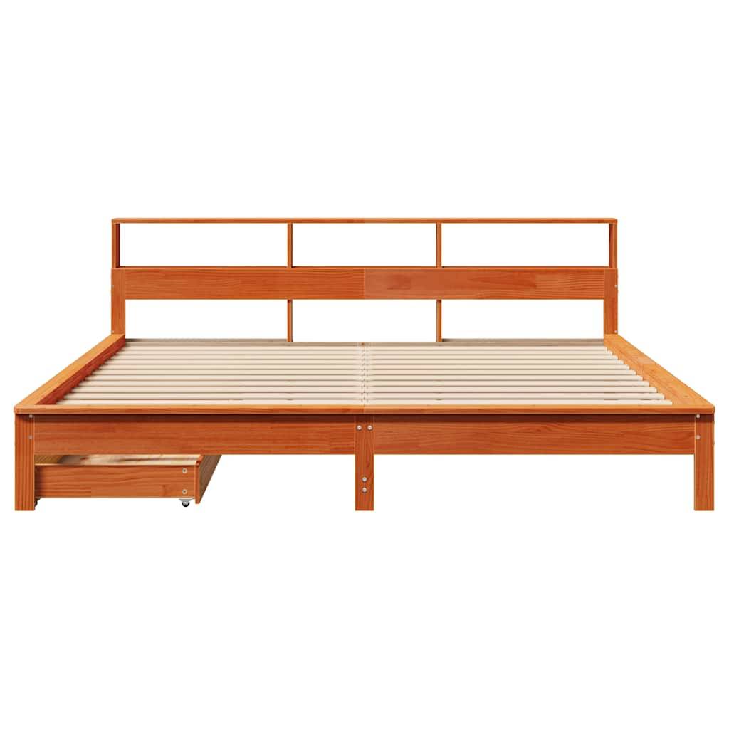vidaXL Massivholzbett mit Regal ohne Matratze Wachsbraun 200x200 cm