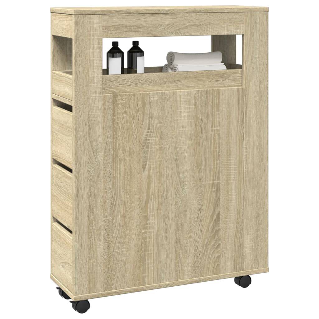 vidaXL Schmaler Badschrank mit Rädern Sonoma-Eiche Holzwerkstoff