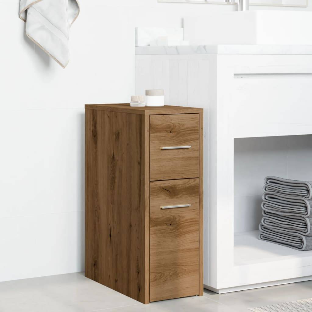 vidaXL Badschrank Schmal mit Rollen Artisan-Eiche Holzwerkstoff