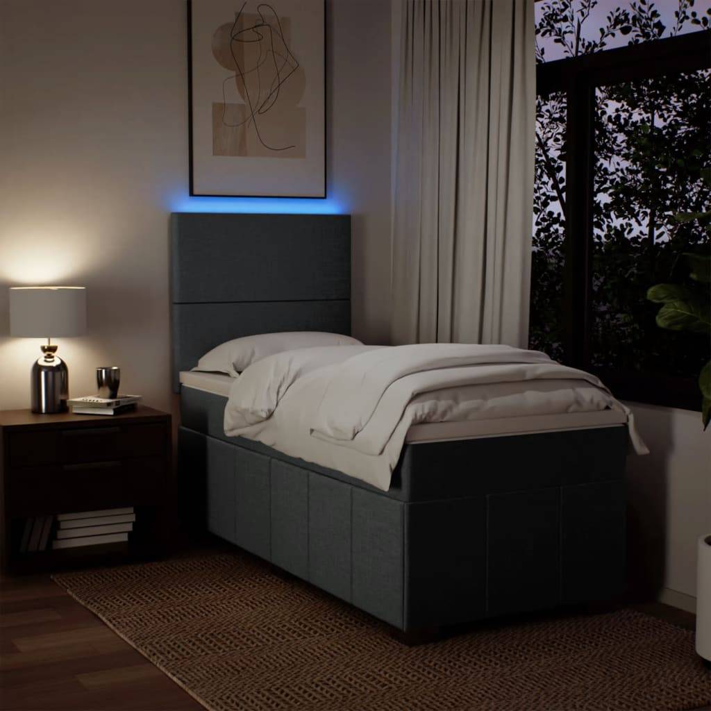 vidaXL Boxspringbett mit Matratze Dunkelgrau 100x200 cm Stoff
