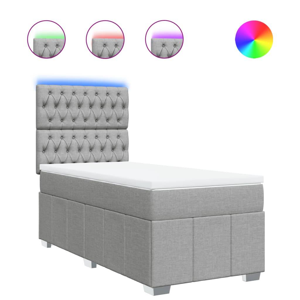 vidaXL Boxspringbett mit Matratze Hellgrau 100x200 cm Stoff