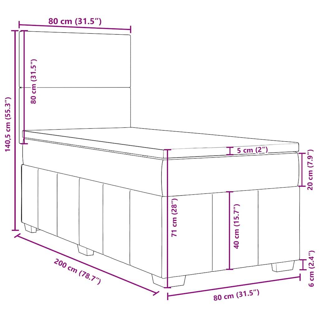 vidaXL Boxspringbett mit Matratze Dunkelgrau 80x200 cm Stoff