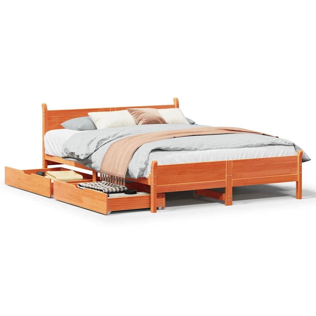 vidaXL Massivholzbett ohne Matratze Wachsbraun 140x200 cm Kiefernholz
