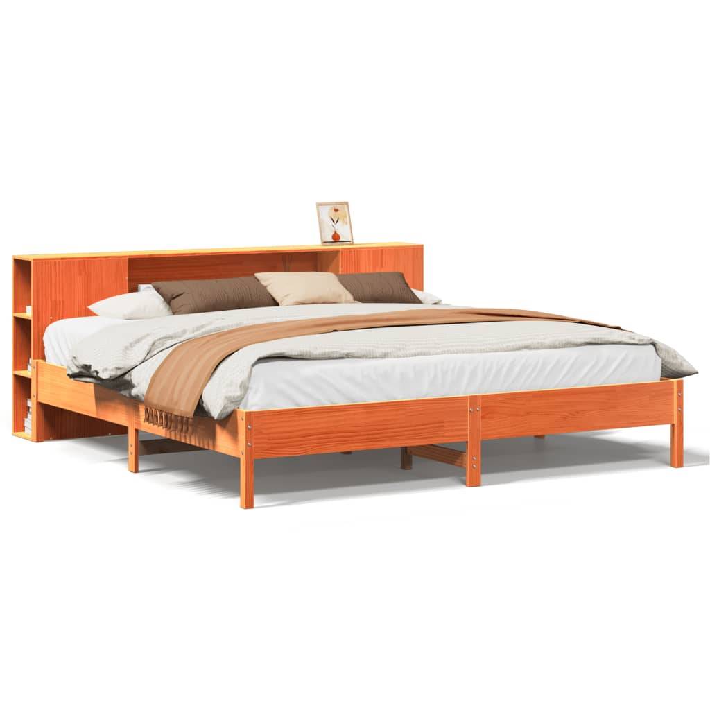 vidaXL Massivholzbett mit Regal ohne Matratze Wachsbraun 200x200 cm