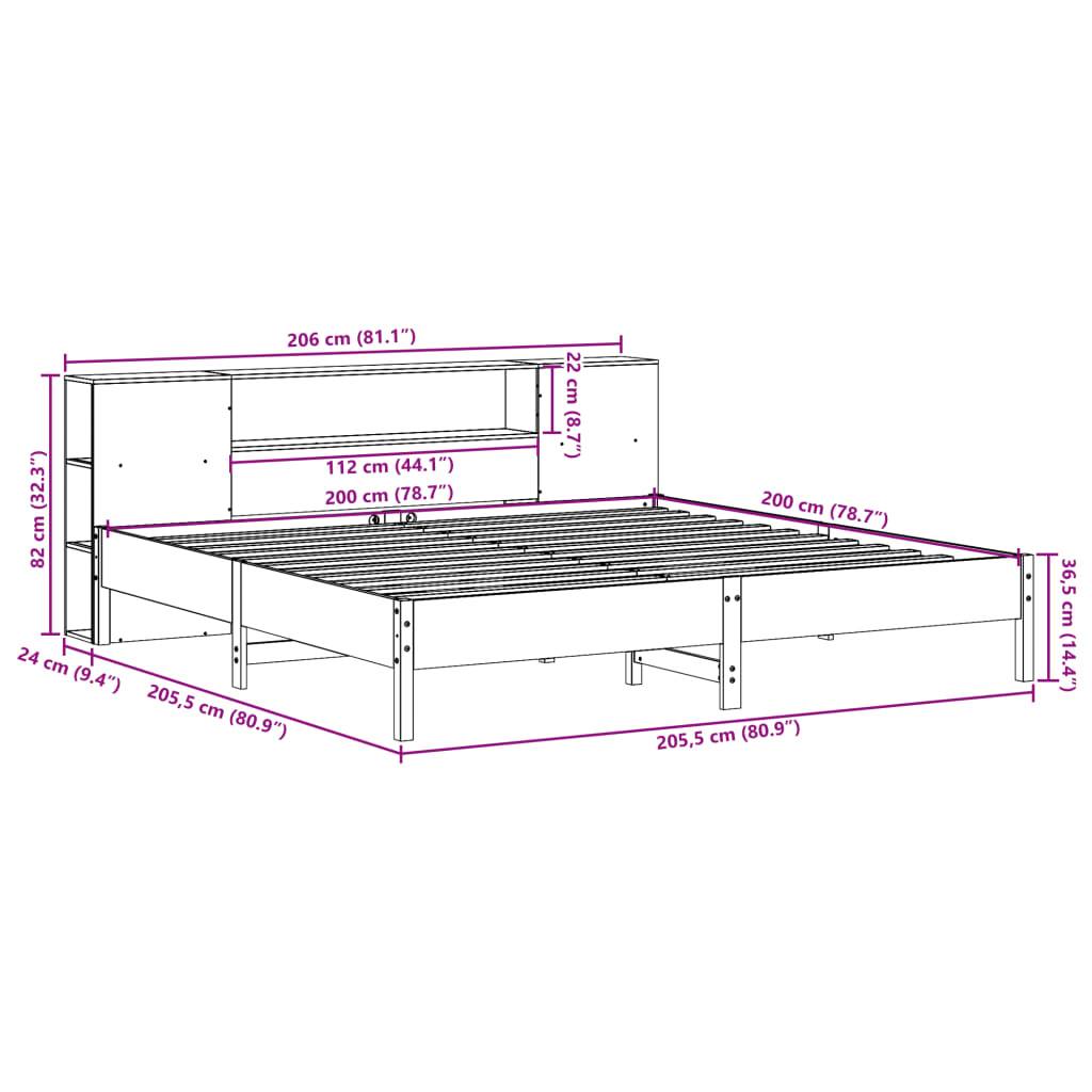 vidaXL Massivholzbett mit Regal ohne Matratze Wachsbraun 200x200 cm