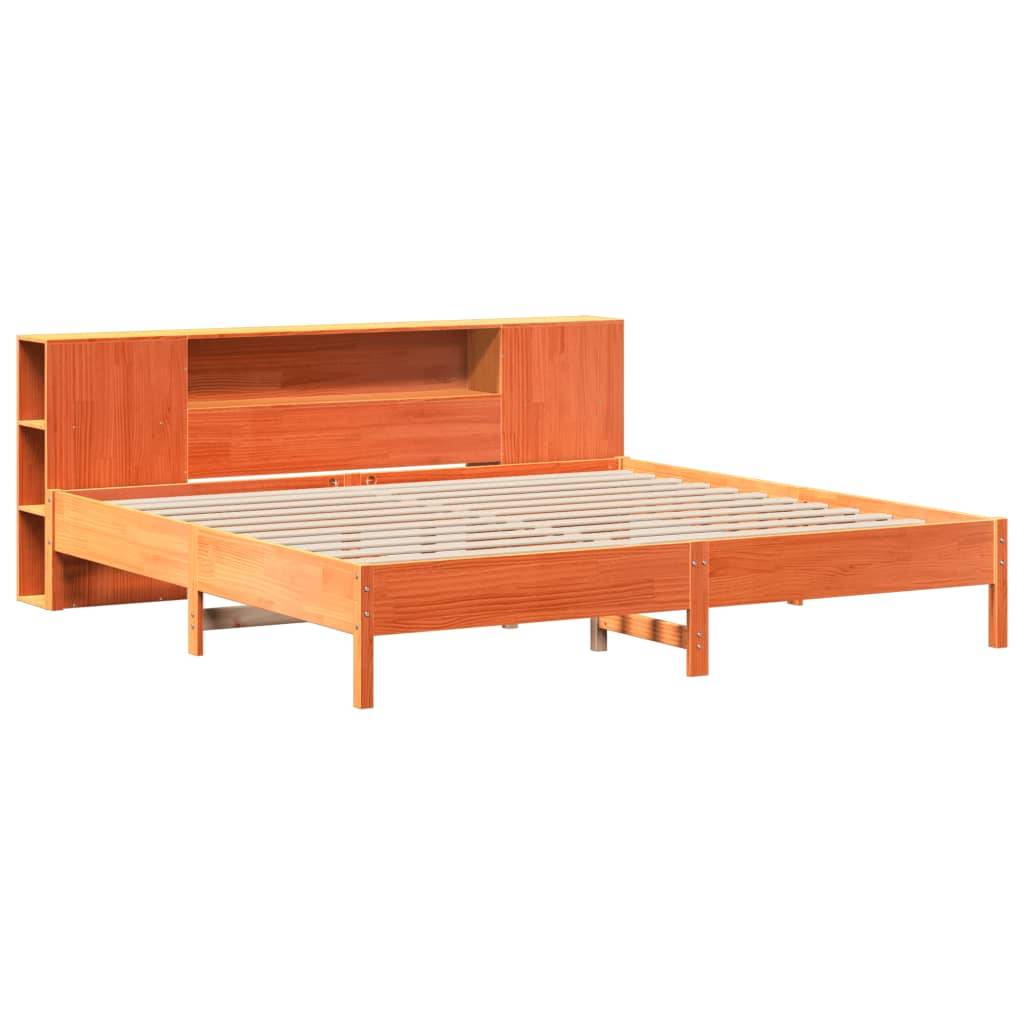 vidaXL Massivholzbett mit Regal ohne Matratze Wachsbraun 200x200 cm