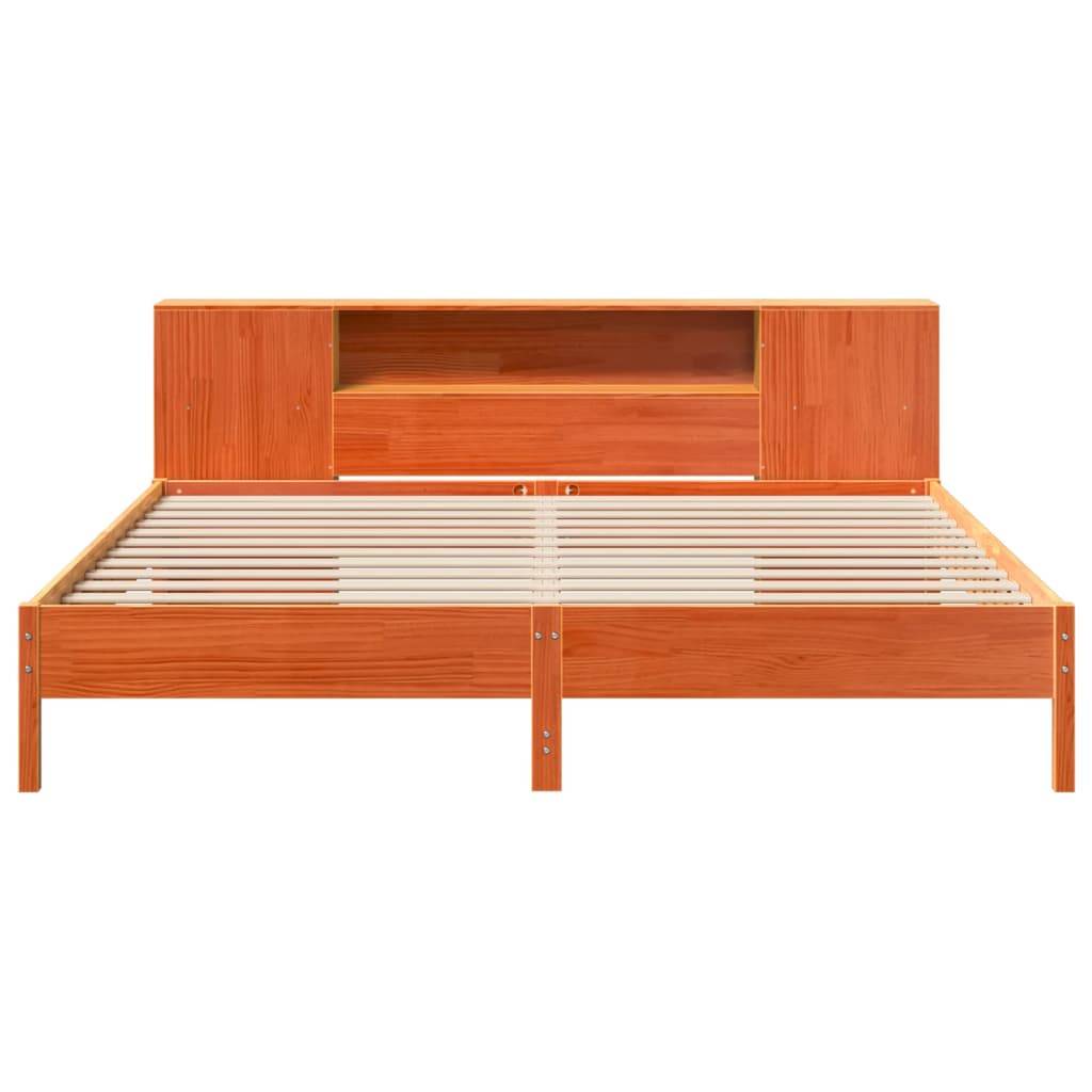 vidaXL Massivholzbett mit Regal ohne Matratze Wachsbraun 200x200 cm