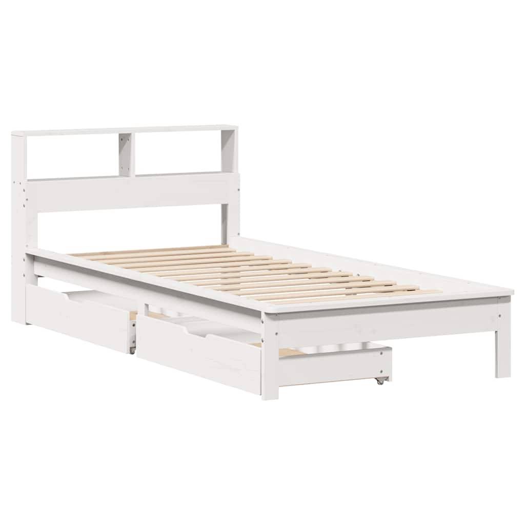 vidaXL Massivholzbett mit Regal ohne Matratze Weiß 90x200 cm Kiefer