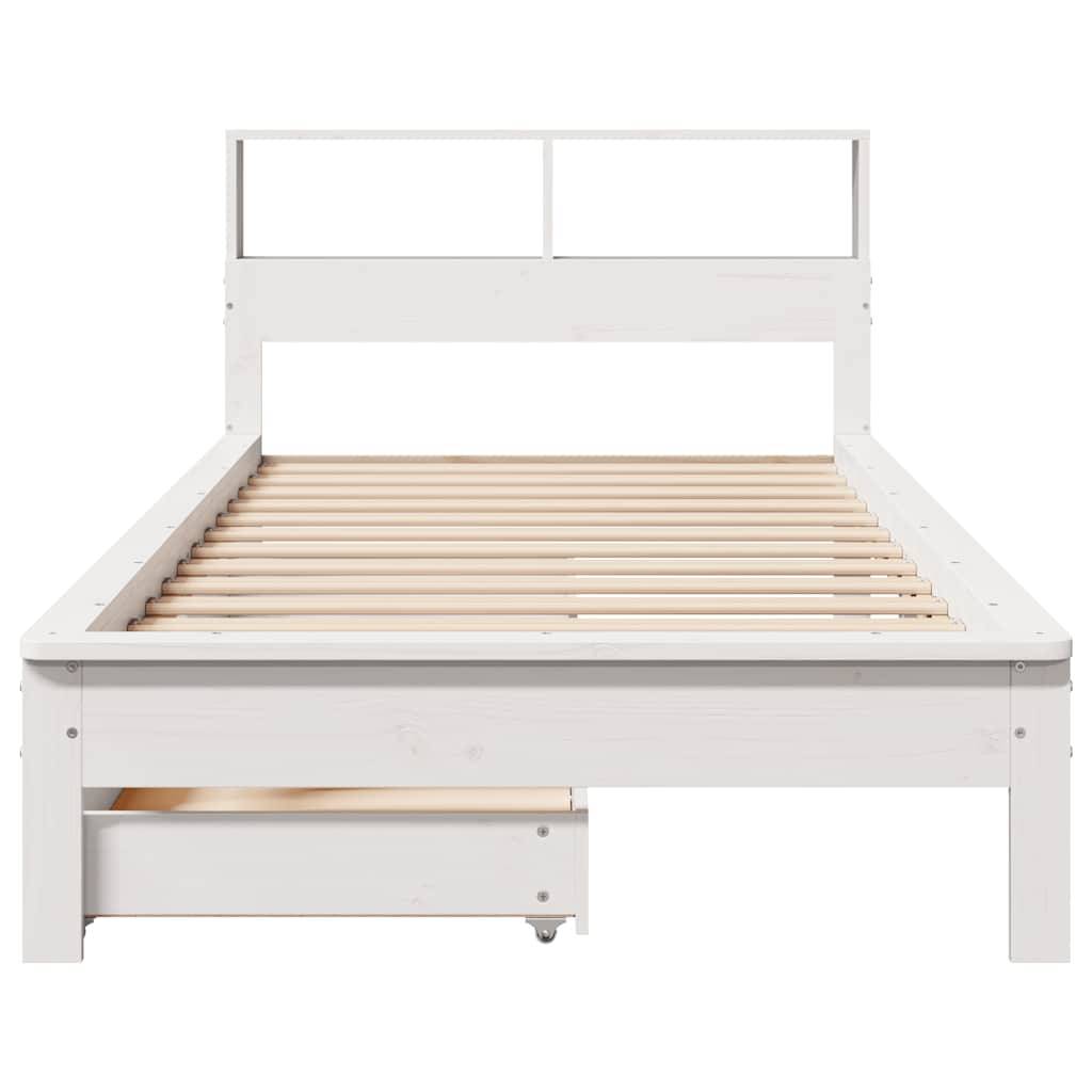 vidaXL Massivholzbett mit Regal ohne Matratze Weiß 90x200 cm Kiefer