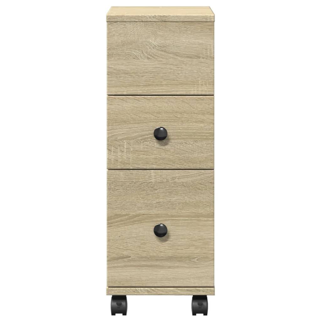 vidaXL Schmaler Badschrank mit Rädern Sonoma-Eiche Holzwerkstoff