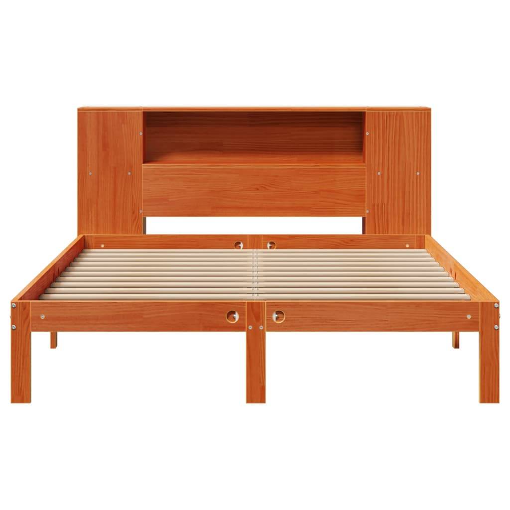 vidaXL Massivholzbett mit Regal ohne Matratze Wachsbraun 135x190 cm