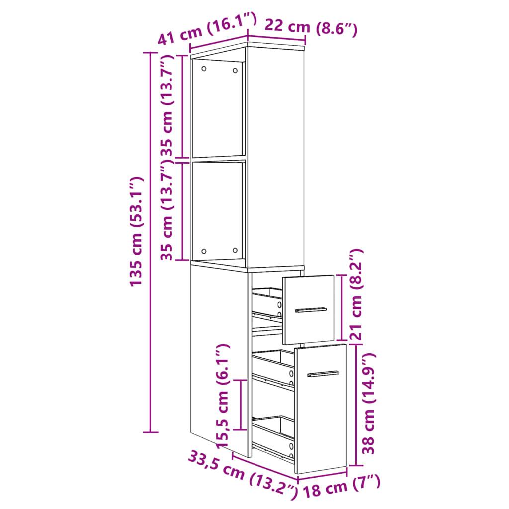 vidaXL Badschrank Schmal mit Rollen Räuchereiche Holzwerkstoff