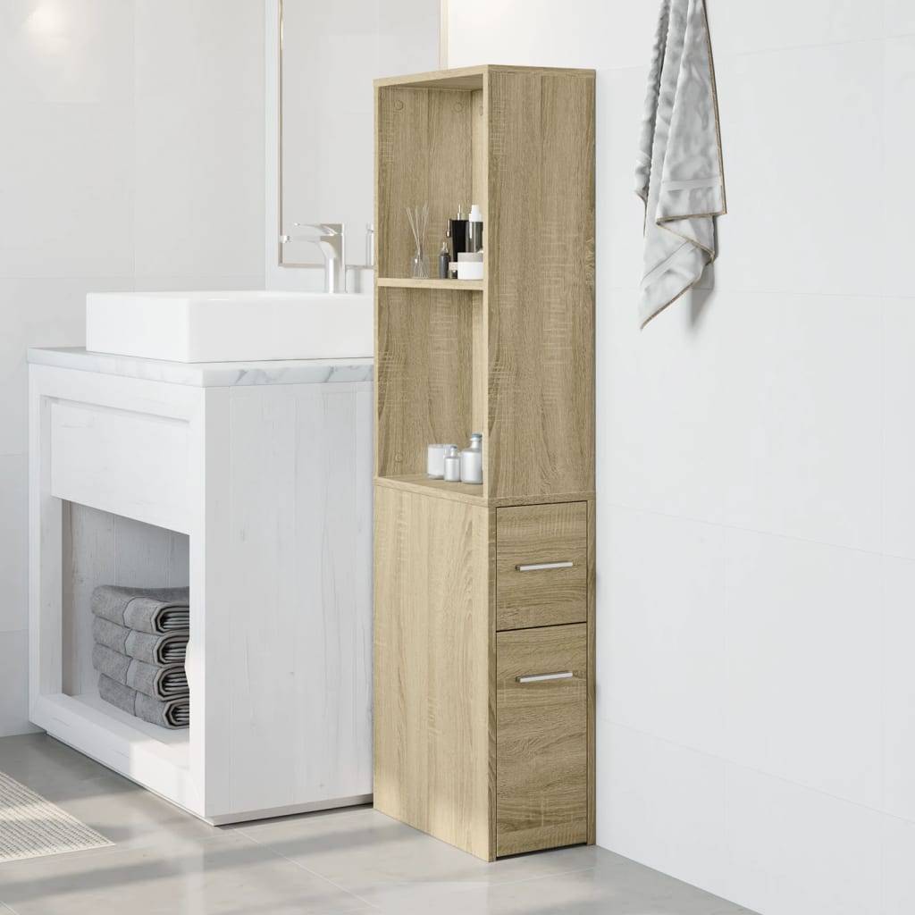 vidaXL Badschrank Schmal mit Rollen Sonoma-Eiche Holzwerkstoff