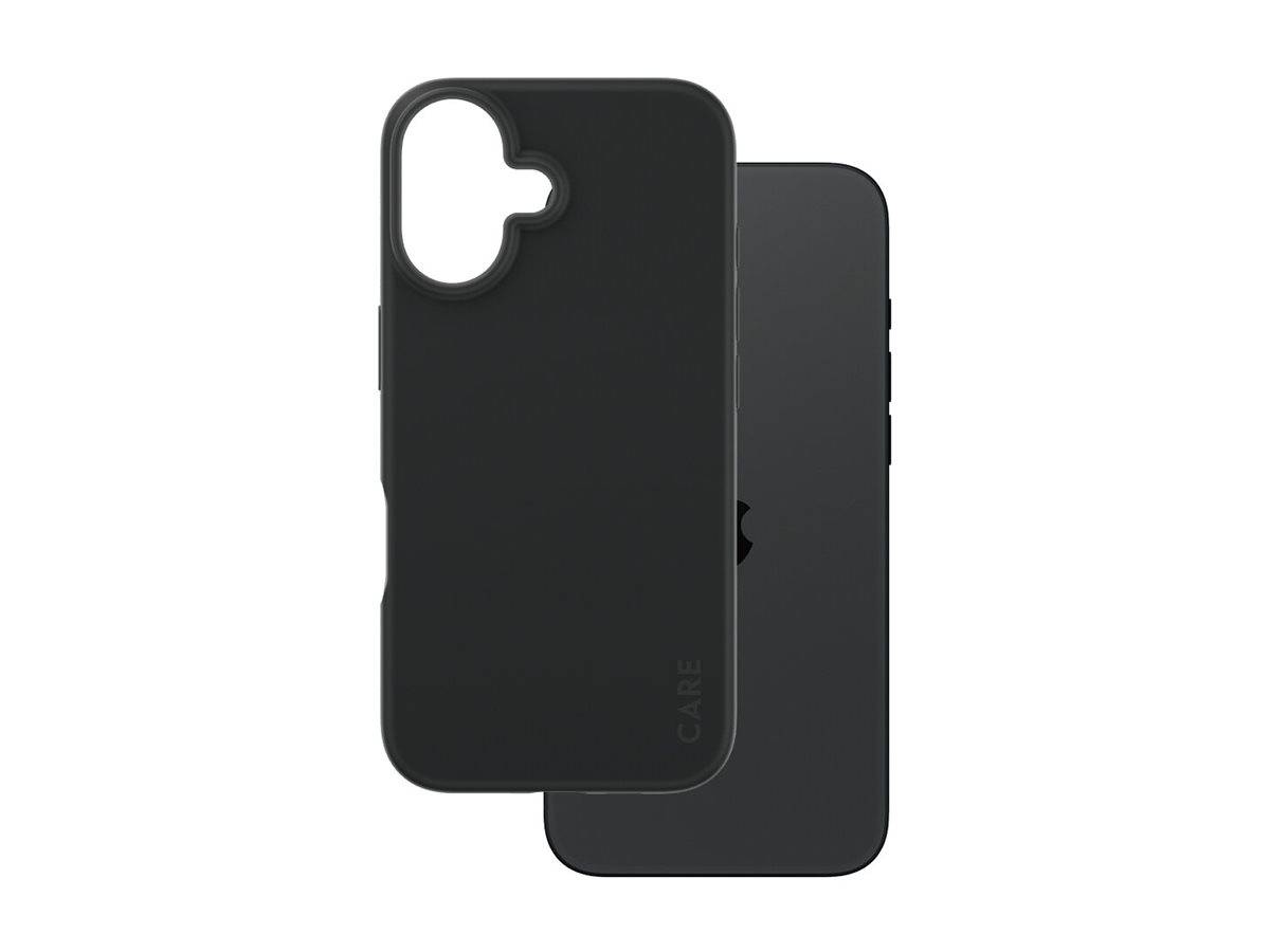 Zwei dunkle Smartphone-Hüllen, eine zeigt einen großen Kameraausschnitt auf einer anderen Hülle, auf weißem Hintergrund.
