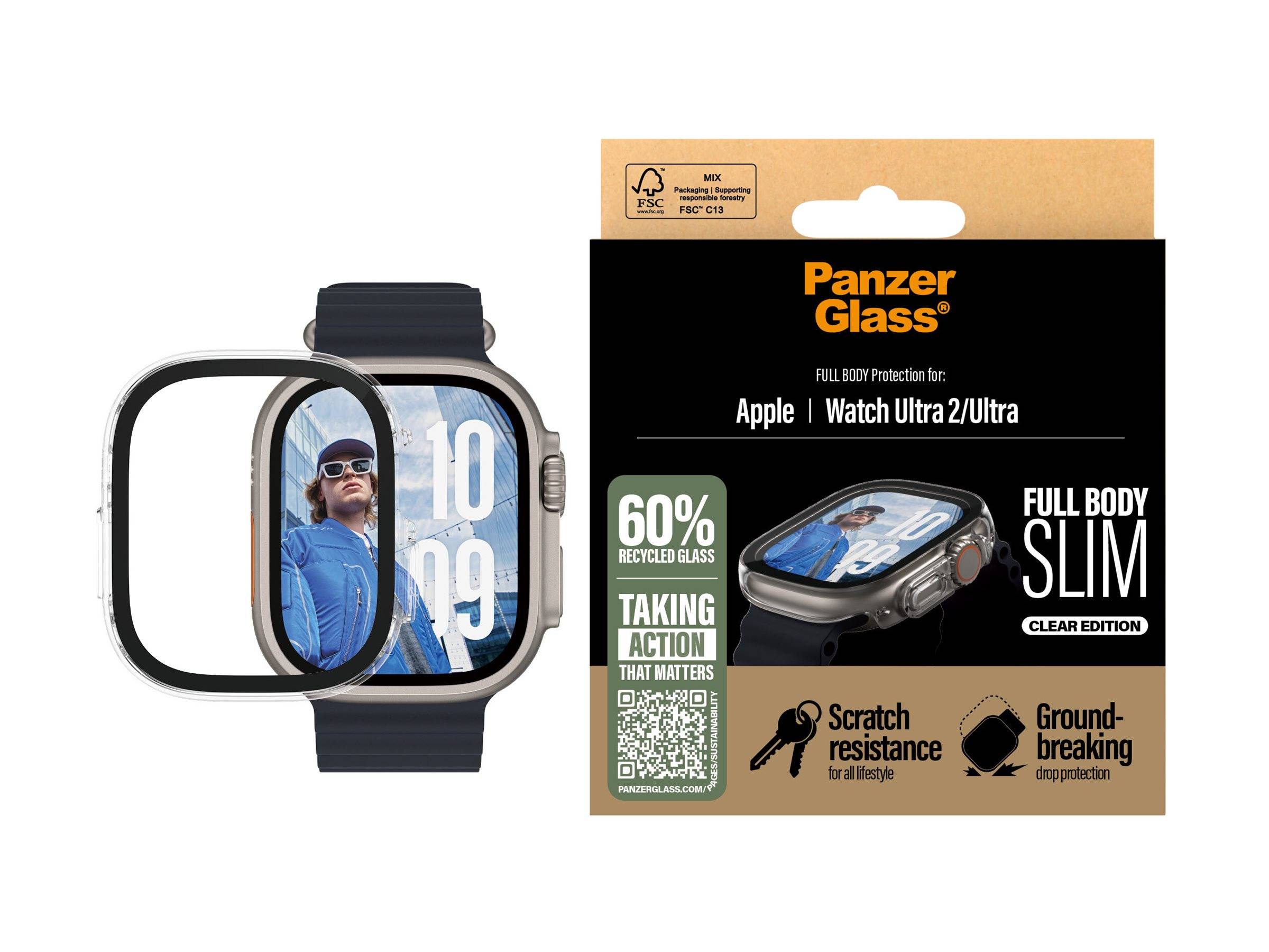 PanzerGlass Snappie - Clear Edition - Stoßstange für Smartwatch - vollständig, schlank - gehärtetes Glas (Mikroriss2023)