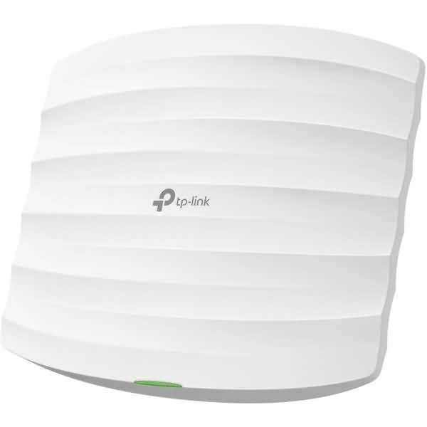 Weiß TP-Link Wireless-Router/Zugriffspunkt in Frontansicht mit zentriertem Logo und kleinem grünem Statuslicht unten