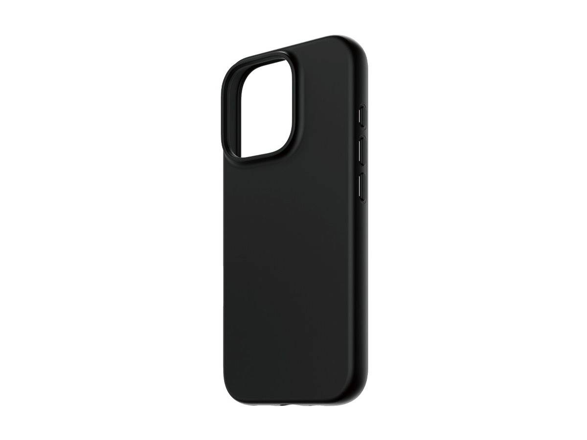 Schwarze Smartphone-Schutzhülle mit großem rechteckigem Kameraausschnitt und seitlichen Tastenöffnungen, dargestellt auf weißem Hintergrund.
