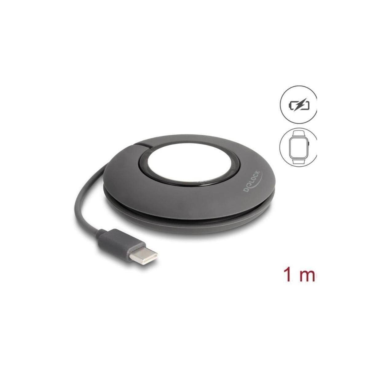 83019 - USB Type-C Aufrollladekabel für Apple Watch 1 m grau magnetisch
