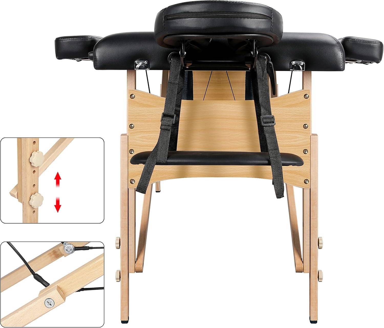 Massageliege Mobile Massagetisch 2 Zonen Tragebares Massagebett höhenverstellbar Holzfüßen inkl. Kopfstütze & Armlehnen 213 × 82 x 85,5 cm bis 25